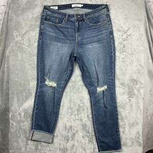 Torrid Denim High Rise Straight Jeans Sz14XT Distressed Raw Hem Medium Wash Plus